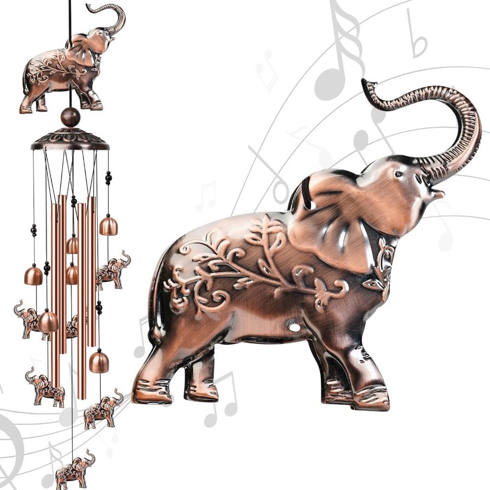 Elephant Wind Chimes For Outside, 35" Decorative Wind Chimes Elephant Gifts For